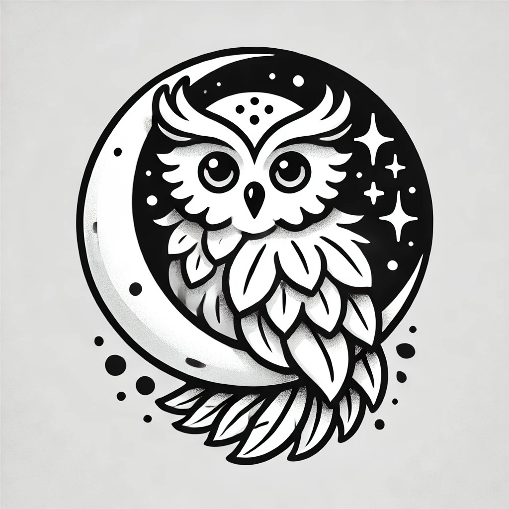 Owly Publications owl and moon logo